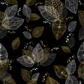 Gold hand drawn fall leaves seamless pattern Royalty Free Stock Photo