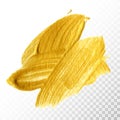 Gold hand drawn paint brush stroke isolated