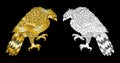 Gold Hand drawn traditional Japanese Eagle.Native American Eagle attacking.Old-school tattoo design. Royalty Free Stock Photo