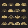 Gold hand fan vector icons. Hand fan isolated on black background Royalty Free Stock Photo