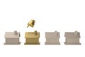 Gold hand with gold house and silver house.3D illustration. Royalty Free Stock Photo