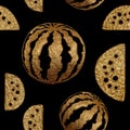 Gold hand painted watermelon seamless pattern.