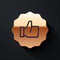 Gold Hand thumb up icon isolated on black background. Long shadow style. Vector Royalty Free Stock Photo