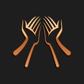 Gold Hands icon isolated on black background. Long shadow style. Vector Royalty Free Stock Photo