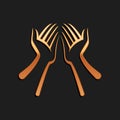 Gold Hands icon isolated on black background. Long shadow style. Vector