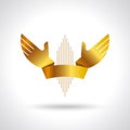 Gold hands ribbon design icon