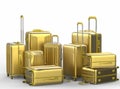 Gold hard case luggages on white background