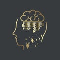 Gold head of AI icon, Premium symbol of AI. AI elegrant on dark background. luxury technology vector element