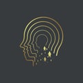 A gold head of AI icon, and premium symbol of AI. An elegrant on dark background. luxury technology vector element. artificial