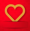 Gold Heart applique on red background Royalty Free Stock Photo