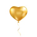 Gold heart balloon. Golden air baloon. Helium 3d love ballon. Valentine day background. Anniversary celebration party