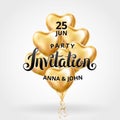 Gold Heart balloon Party Invitation