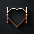 Gold Heart with Bezier curve icon isolated on black background. Pen tool icon. Long shadow style. Vector. Royalty Free Stock Photo