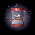 Gold heart in a box for jewelry. declaration of love Royalty Free Stock Photo