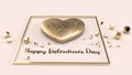 The gold heart and gold Fram on pastel background 3d rendering for Valentine`s Day content.