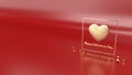 Gold heart and gold Fram on glossy red background 3d rendering for Valentine`s Day content
