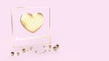 Gold heart and gold Fram on pink background 3d rendering for Valentine`s Day content