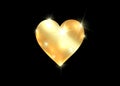 Gold heart icon. Isolated golden heart on a black background. Happy Valentine`s day greeting card template, concept of precious