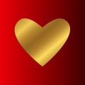 Gold heart icon isolated on red background. Passion love, health concept. Valentine day symbol. Simple element. Vector flat design