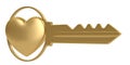 Gold Heart Key  isolated on white background 3D illustration Royalty Free Stock Photo