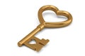 Gold heart key isolated on white background. 3D illustration Royalty Free Stock Photo