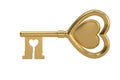 Gold heart key isolated on white background. 3D illustration Royalty Free Stock Photo