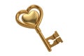 Gold heart key isolated on white background. 3D illustration Royalty Free Stock Photo