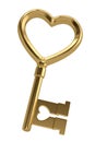 Gold heart key isolated on white background. 3D illustration Royalty Free Stock Photo