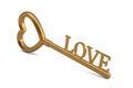 Gold heart key isolated on white background. 3D illustration Royalty Free Stock Photo