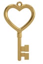 Gold heart key isolated on white background. 3D illustration Royalty Free Stock Photo