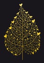 Gold heart leaf, vector hand drawing