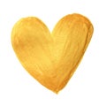 Gold heart paint brush for Valentine on white background. Golden watercolor painting of heart shape for love concept design. Valen