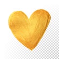 Gold heart paint brush for Valentine on white background. Vector golden watercolor painting of heart shape for love concept design