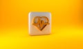 Gold Heart rate icon isolated on yellow background. Heartbeat sign. Heart pulse icon. Cardiogram icon. Silver square