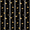 Gold heart seamless pattern. Black-white geometric stripes, golden confetti-hearts. Symbol of love, Valentine day Royalty Free Stock Photo