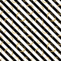 Gold heart seamless pattern. Black-white geometric stripes, golden grunge confetti-hearts. Symbol of love, Valentine day Royalty Free Stock Photo