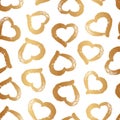 Gold heart seamless pattern. Elegant golden hearts. Beautiful romantic background for design love, gift wrappers, wedding prints,