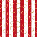 Gold heart seamless pattern. Red-white geometric stripes, golden grunge confetti-hearts. Symbol of love, Valentine day Royalty Free Stock Photo