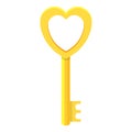 Gold heart shape door key icon, cartoon style Royalty Free Stock Photo