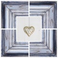 Gold heart shape and wooden frame - greeting card for birthday