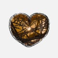 A gold heart wrapped with ribbons. 3d render. Element for valentine's day.