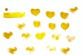 Gold hearts against white background. Golden Abstract  hearts pattern. Handmade design elements for use.Painted grunge hearts set Royalty Free Stock Photo