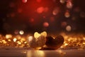 Gold hearts, glitters and bokeh background. Neural network AI generated Royalty Free Stock Photo