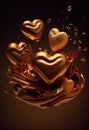 Gold hearts in a golden splash for Valentine\'s Day on clear background