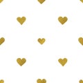 Gold hearts on white background. Seamless pattern