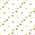 Gold hearts on white background. Seamless pattern