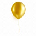 Gold Helium Balloon Isolated on Transparent Background. Golden Ballon in Realistic Style