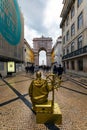 Golden Helmsman Living Statue, Street Performer in Rua Augusta, Lisbon