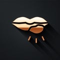 Gold Herpes lip icon isolated on black background. Herpes simplex virus. Labial infection inflammation symbol. Long