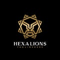 Gold Hexa Lion, Luxury Hexagon Lions Head, Abstract emblem logo design concept for template